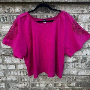 Pink Old Navy short sleeve blouse with lace detailing on sleeves